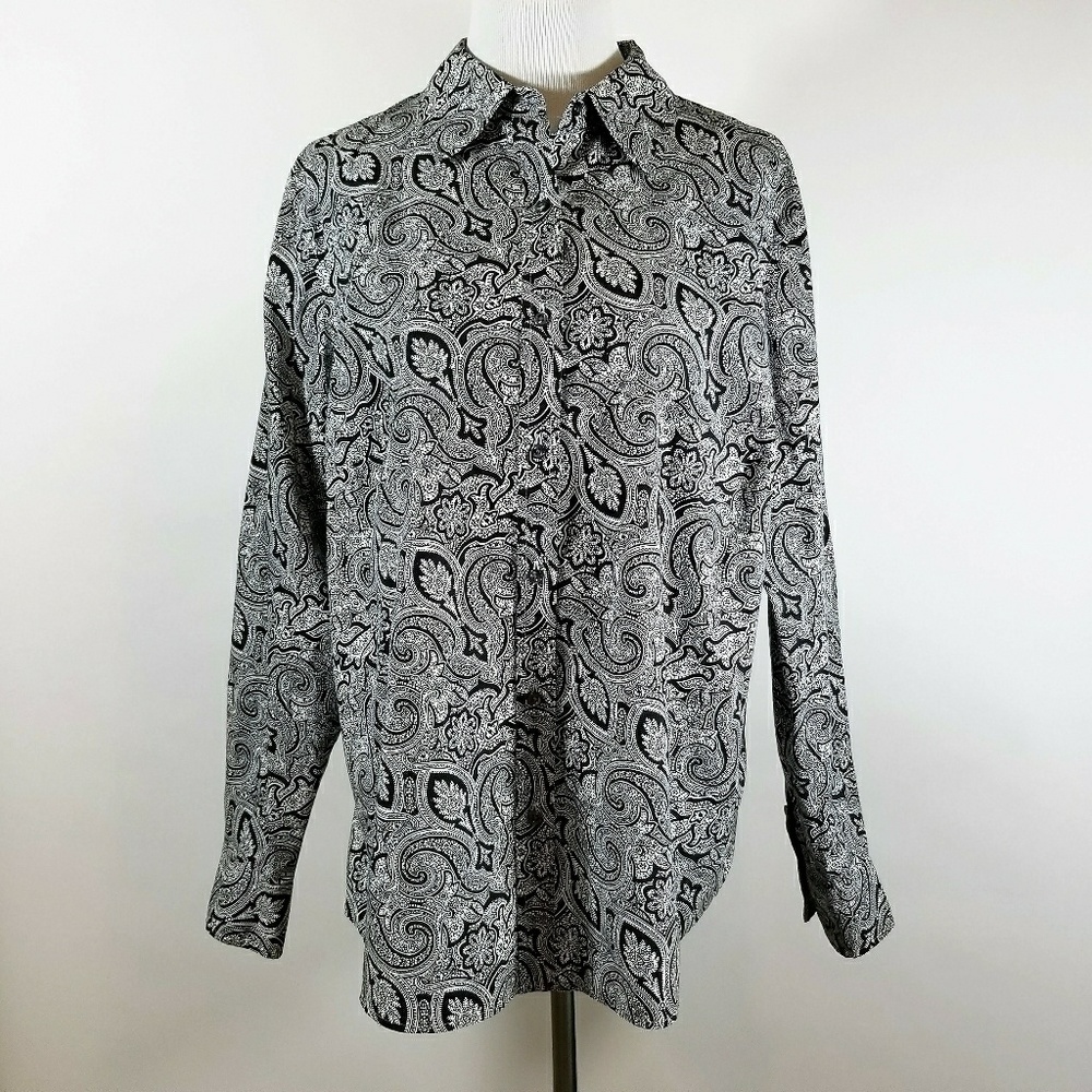 Charter Club Paisley Button Down Black and White